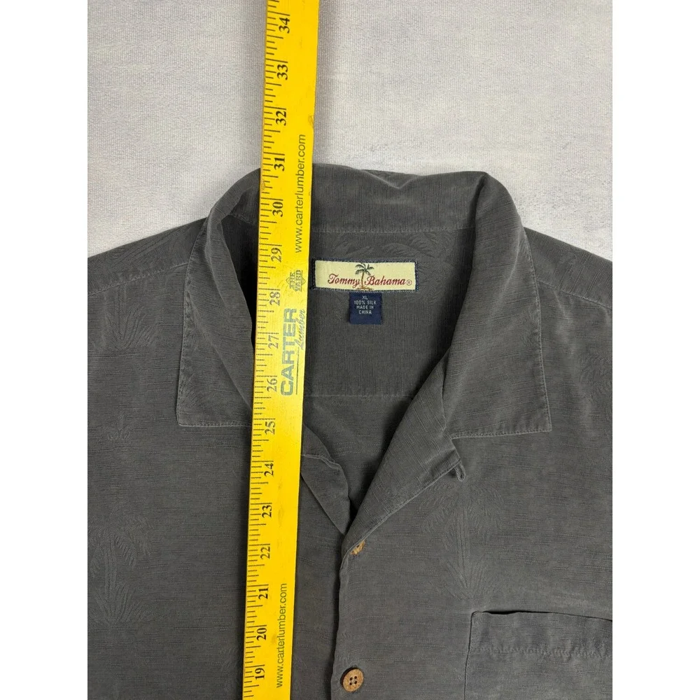 Tommy Bahama Mens XL Silk Camp Shirt Charcoal Grey Tropical‎ Palm Jacquard T3669